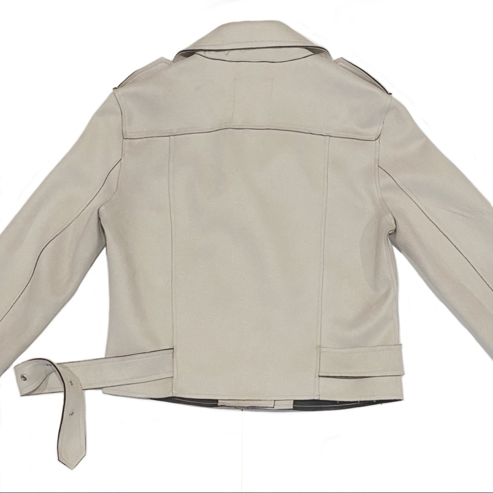 MANGO Cream Faux Suede Biker Moto Jacket - Picture 8 of 12